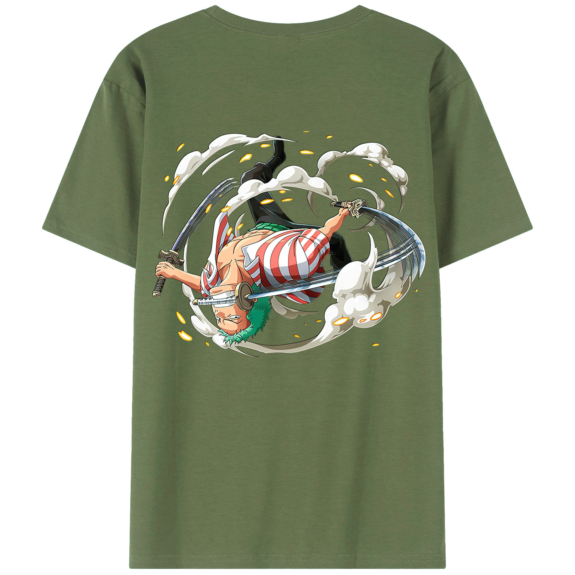 ワンピース ロロノア・ゾロ ONE PIECE Roronoa Zoro 綿100％ メンズ半袖Tシャツ（バックプリント） 通気性